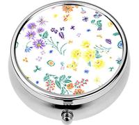 Mini Portable Pill Case Box for Purse Vitamin Medicine Metal Small Cute Travel Pill Organizer Container Holder Pocket Pharmacy Cartoon Botanical Seamless Fun abstractive Plants Ornament G