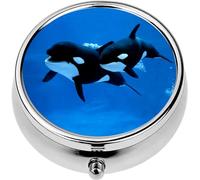 Mini Portable Pill Case Box for Purse Vitamin Medicine Metal Small Cute Travel Pill Organizer Container Holder Pocket Pharmacy Killer Whale orcinus orca Female Calf