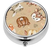 Mini Portable Pill Case Box for Purse Vitamin Medicine Metal Small Cute Travel Pill Organizer Container Holder Pocket Pharmacy Watercolor Fall Cute Pumpkins Cartoon Woodland Animal Owl Fox Bear