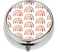 Mini Portable Pill Case Box for Purse Vitamin Medicine Metal Small Cute Travel Pill Organizer Container Holder Pocket Pharmacy Boho Rainbow Star Neutral Color Watercolor Hand Drawn Paper