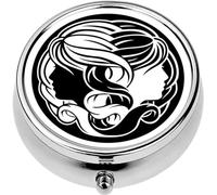 Mini Portable Pill Case Box for Purse Vitamin Medicine Metal Small Cute Travel Pill Organizer Container Holder Pocket Pharmacy Gemini Twins Zodiac Horoscope Sign