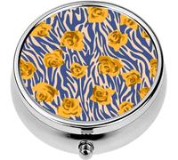 Mini Portable Pill Case Box for Purse Vitamin Medicine Metal Small Cute Travel Pill Organizer Container Holder Pocket Pharmacy Seamless Made of Roses Buds with Zebra Stripes Skin