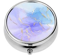 Mini Portable Pill Case Box for Purse Vitamin Medicine Metal Small Cute Travel Pill Organizer Container Holder Pocket Pharmacy Mauve and Teal Blue Liquid Watercolor Golden Glitter Splash Pastel VIO