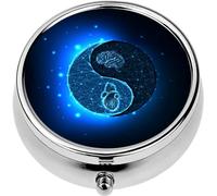 Mini Portable Pill Case Box for Purse Vitamin Medicine Metal Small Cute Travel Pill Organizer Container Holder Pocket Pharmacy Emotional Intelligence Heart and Brain Balance yin yang Symbol Isolate