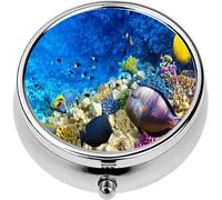 Mini Portable Pill Case Box for Purse Vitamin Medicine Metal Small Cute Travel Pill Organizer Container Holder Pocket Pharmacy Coral and Fish The Red Sea Egypt Africa