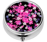 Mini Portable Pill Case Box for Purse Vitamin Medicine Metal Small Cute Travel Pill Organizer Container Holder Pocket Pharmacy Garden Flowers in Bloom Tulip Heads Silhouettes Floral Seamless patt