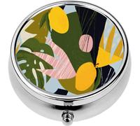 Mini Portable Pill Case Box for Purse Vitamin Medicine Metal Small Cute Travel Pill Organizer Container Holder Pocket Pharmacy Collage Contemporary Floral Seamless Modern Exotic Jungle fru
