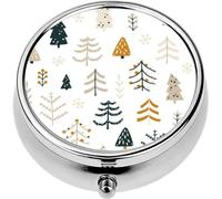Mini Portable Pill Case Box for Purse Vitamin Medicine Metal Small Cute Travel Pill Organizer Container Holder Pocket Pharmacy Forest Different Christmas Trees Naive Hand Drawn Simple Scandinavian