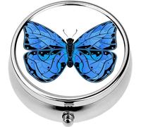Mini Portable Pill Case Box for Purse Vitamin Medicine Metal Small Cute Travel Pill Organizer Container Holder Pocket Pharmacy Butterfly Blue Beautiful Insect
