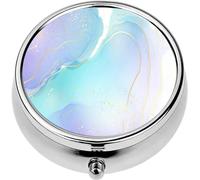 Mini Portable Pill Case Box for Purse Vitamin Medicine Metal Small Cute Travel Pill Organizer Container Holder Pocket Pharmacy Violet Cyan Blue Liquid Watercolor Golden Stains Teal Mauve Purple mar