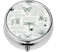 Mini Portable Pill Case Box for Purse Vitamin Medicine Metal Small Cute Travel Pill Organizer Container Holder Pocket Pharmacy Monochrome Handwritten Text Lorem Ipsum and Hand Drawn Insects