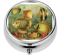 Mini Portable Pill Case Box for Purse Vitamin Medicine Metal Small Cute Travel Pill Organizer Container Holder Pocket Pharmacy Sea Life Butterflyfish Emperor Angelfish