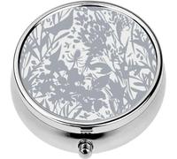 Mini Portable Pill Case Box for Purse Vitamin Medicine Metal Small Cute Travel Pill Organizer Container Holder Pocket Pharmacy Plant Silhouettes Blooming Garden Flowers Herbs Leafs and Field