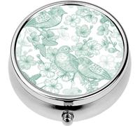 Mini Portable Pill Case Box for Purse Vitamin Medicine Metal Small Cute Travel Pill Organizer Container Holder Pocket Pharmacy Japanese Cherry Bird and Butterflies Green and