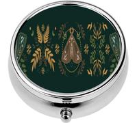 Mini Portable Pill Case Box for Purse Vitamin Medicine Metal Small Cute Travel Pill Organizer Container Holder Pocket Pharmacy Natural Magic Motif Scandinavian Folk Style Vintage Border Butterflies