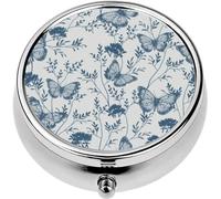 Mini Portable Pill Case Box for Purse Vitamin Medicine Metal Small Cute Travel Pill Organizer Container Holder Pocket Pharmacy A Butterflies and Tree Branches Leaves Natural Design Fabrics Textiles