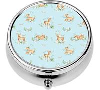 Mini Portable Pill Case Box for Purse Vitamin Medicine Metal Small Cute Travel Pill Organizer Container Holder Pocket Pharmacy Watercolor Baby Deers Forest Woodland Animals Blue Flowers