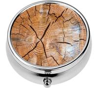 Mini Portable Pill Case Box for Purse Vitamin Medicine Metal Small Cute Travel Pill Organizer Container Holder Pocket Pharmacy Detail Cut Through The Trunk Cracks and Pronounced Tree Rings