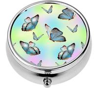 Mini Portable Pill Case Box for Purse Vitamin Medicine Metal Small Cute Travel Pill Organizer Container Holder Pocket Pharmacy Blue Butterfly