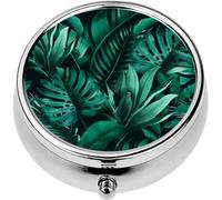 Mini Portable Pill Case Box for Purse Vitamin Medicine Metal Small Cute Travel Pill Organizer Container Holder Pocket Pharmacy Tropical Seamless with Exotic Monstera Banana and Palm Leaves