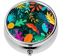 Mini Portable Pill Case Box for Purse Vitamin Medicine Metal Small Cute Travel Pill Organizer Container Holder Pocket Pharmacy Jungle Tropical Palm Leaves
