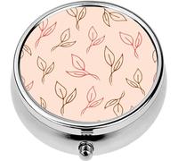 Mini Portable Pill Case Box for Purse Vitamin Medicine Metal Small Cute Travel Pill Organizer Container Holder Pocket Pharmacy Simple Floral Gentle Calm Brown Outline Leaves a Light Pink Prints