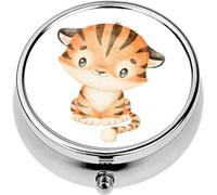 Mini Portable Pill Case Box for Purse Vitamin Medicine Metal Small Cute Travel Pill Organizer Container Holder Pocket Pharmacy Digitally Drawn a Cute Cartoon Tiger Isolated a White Little Cute
