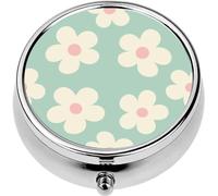 Mini Portable Pill Case Box for Purse Vitamin Medicine Metal Small Cute Travel Pill Organizer Container Holder Pocket Pharmacy Naive Floral The Style The 70s Daisy Flowers Natural Tones Retro
