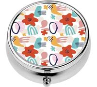 Mini Portable Pill Case Box for Purse Vitamin Medicine Metal Small Cute Travel Pill Organizer Container Holder Pocket Pharmacy Abstract Flower Geometric Shapes Spots and Tropic Motifs Repeat Print