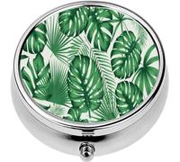 Mini Portable Pill Case Box for Purse Vitamin Medicine Metal Small Cute Travel Pill Organizer Container Holder Pocket Pharmacy Trendy Seamless Tropical with Exotic Leaves and Plants Jungle