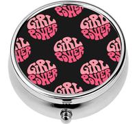 Mini Portable Pill Case Box for Purse Vitamin Medicine Metal Small Cute Travel Pill Organizer Container Holder Pocket Pharmacy Girl Power Lettering Circle Shape