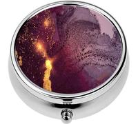 Mini Portable Pill Case Box for Purse Vitamin Medicine Metal Small Cute Travel Pill Organizer Container Holder Pocket Pharmacy Abstract Dark Purple and Gold Alcohol Ink Marble