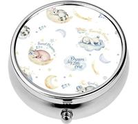 Mini Portable Pill Case Box for Purse Vitamin Medicine Metal Small Cute Travel Pill Organizer Container Holder Pocket Pharmacy Cute Dreaming Cartoon Animal Hand Drawn Watercolor Sleeping charecher