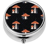 Mini Portable Pill Case Box for Purse Vitamin Medicine Metal Small Cute Travel Pill Organizer Container Holder Pocket Pharmacy Cartoon Fly Agaric Dark Red Mushroom Print Packaging Paper Textile