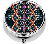 Mini Portable Pill Case Box for Purse Vitamin Medicine Metal Small Cute Travel Pill Organizer Container Holder Pocket Pharmacy Abstract Geometric Vertical Design Indigenous Black