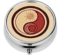 Mini Portable Pill Case Box for Purse Vitamin Medicine Metal Small Cute Travel Pill Organizer Container Holder Pocket Pharmacy Yin Yang Symbol Culture and Philosophy The East