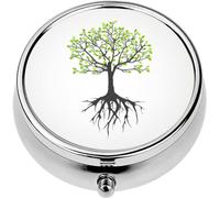 Mini Portable Pill Case Box for Purse Vitamin Medicine Metal Small Cute Travel Pill Organizer Container Holder Pocket Pharmacy Abstract Tree Roots Outline Plant Garden