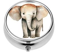 Mini Portable Pill Case Box for Purse Vitamin Medicine Metal Small Cute Travel Pill Organizer Container Holder Pocket Pharmacy Cute Elephant Cartoon Character Hand Drawn Watercolor Isolated