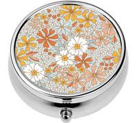 Mini Portable Pill Case Box for Purse Vitamin Medicine Metal Small Cute Travel Pill Organizer Container Holder Pocket Pharmacy Retro 70s 60s Floral Hippie Summer Flower Power Flower Child Boho