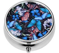 Mini Portable Pill Case Box for Purse Vitamin Medicine Metal Small Cute Travel Pill Organizer Container Holder Pocket Pharmacy Many Different Bright Butterflies as Beautiful Insect