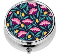 Mini Portable Pill Case Box for Purse Vitamin Medicine Metal Small Cute Travel Pill Organizer Container Holder Pocket Pharmacy Folk Flowers Bright
