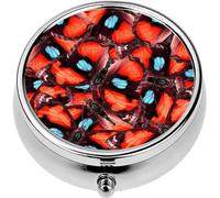 Mini Portable Pill Case Box for Purse Vitamin Medicine Metal Small Cute Travel Pill Organizer Container Holder Pocket Pharmacy Red and Blue Made Yellow Pansy Butterflies