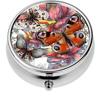 Mini Portable Pill Case Box for Purse Vitamin Medicine Metal Small Cute Travel Pill Organizer Container Holder Pocket Pharmacy Flower Plants and Butterflies Vintage provance Style