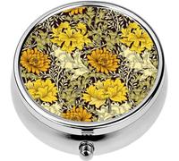 Mini Portable Pill Case Box for Purse Vitamin Medicine Metal Small Cute Travel Pill Organizer Container Holder Pocket Pharmacy Floral Big Golden Flowers and Foliage Dark