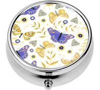 Mini Portable Pill Case Box for Purse Vitamin Medicine Metal Small Cute Travel Pill Organizer Container Holder Pocket Pharmacy Beautiful Vintage Butterflies White