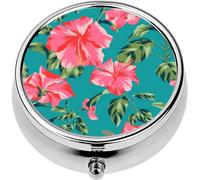 Mini Portable Pill Case Box for Purse Vitamin Medicine Metal Small Cute Travel Pill Organizer Container Holder Pocket Pharmacy Floral Chinese Hibiscus Rose Flowers