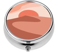 Mini Portable Pill Case Box for Purse Vitamin Medicine Metal Small Cute Travel Pill Organizer Container Holder Pocket Pharmacy Abstract Contemporary Aesthetic Landscape Desert Sand Dunes Sun Earth