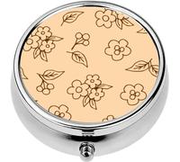 Mini Portable Pill Case Box for Purse Vitamin Medicine Metal Small Cute Travel Pill Organizer Container Holder Pocket Pharmacy Simple Floral Rural Style Brown Outline Small Flowers Leaves Berries
