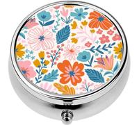 Mini Portable Pill Case Box for Purse Vitamin Medicine Metal Small Cute Travel Pill Organizer Container Holder Pocket Pharmacy Trendy Floral Ditsy Fabric Design Simple Flowers Cute Repeated Baby