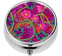 Mini Portable Pill Case Box for Purse Vitamin Medicine Metal Small Cute Travel Pill Organizer Container Holder Pocket Pharmacy Decorative Blooming Wildflowers Summer Floral Abstract Dashed Lines